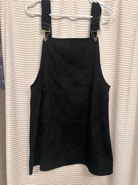 Black Corduroy Pinafore Dress with Adjustable Buckle Straps